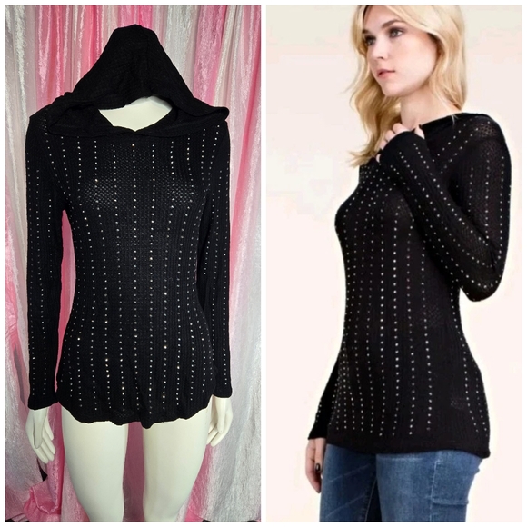 Vocal Rhinestone Stripe Black Hoodie - Picture 1 of 6